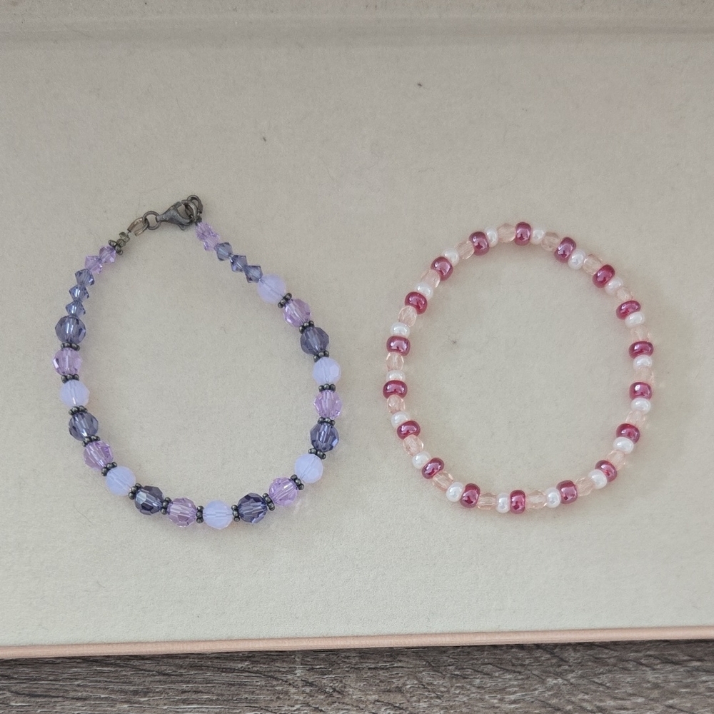 💜 Purple and Pink Beaded Bracelets Set